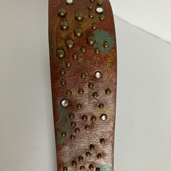 Miss Me Belt Size X Large Brown Leather Rhinestone Studded Buckle Belt Y2K. - Picture 6 of 13